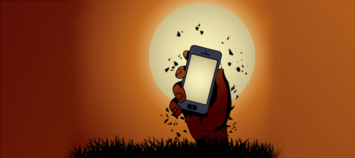 Zombie Hand holding the phone in Moonlight
